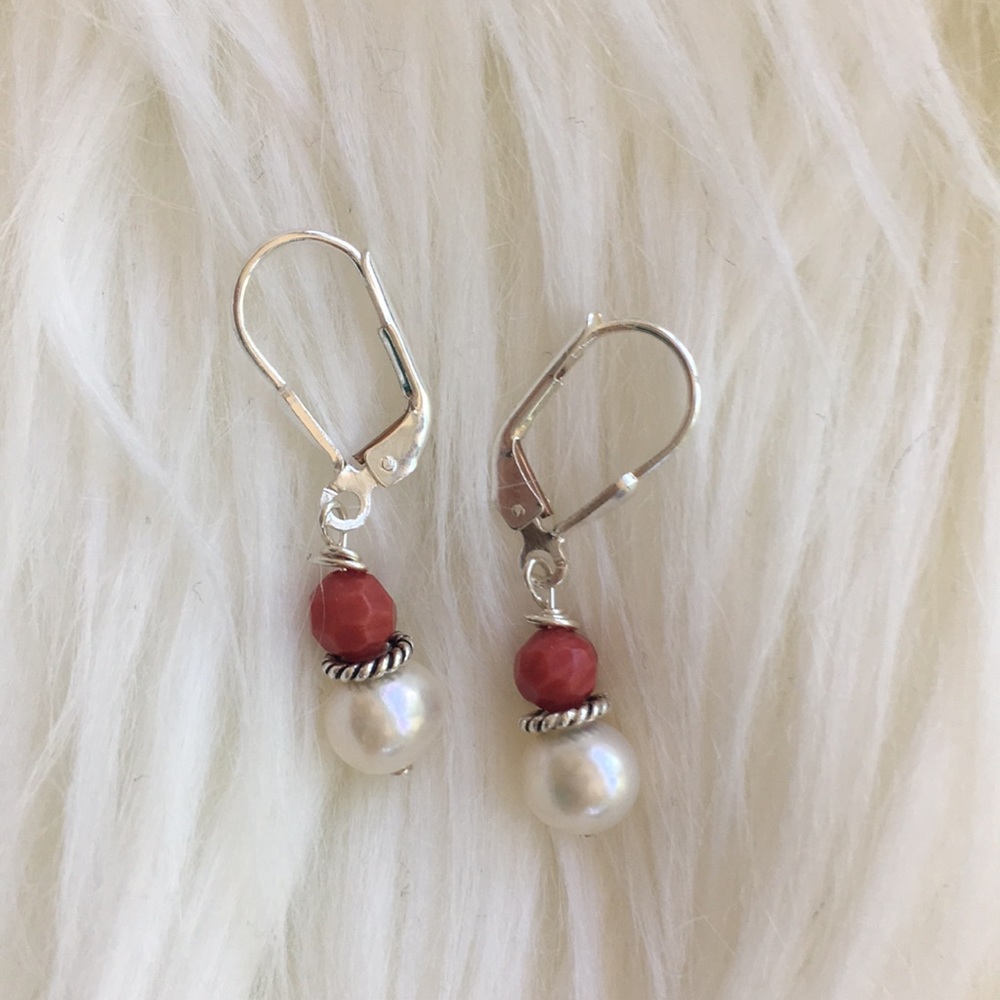 Handmade coral and pearl earrings
